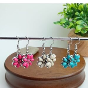 Pink, White, Or Blue Flower Dangle Earrings